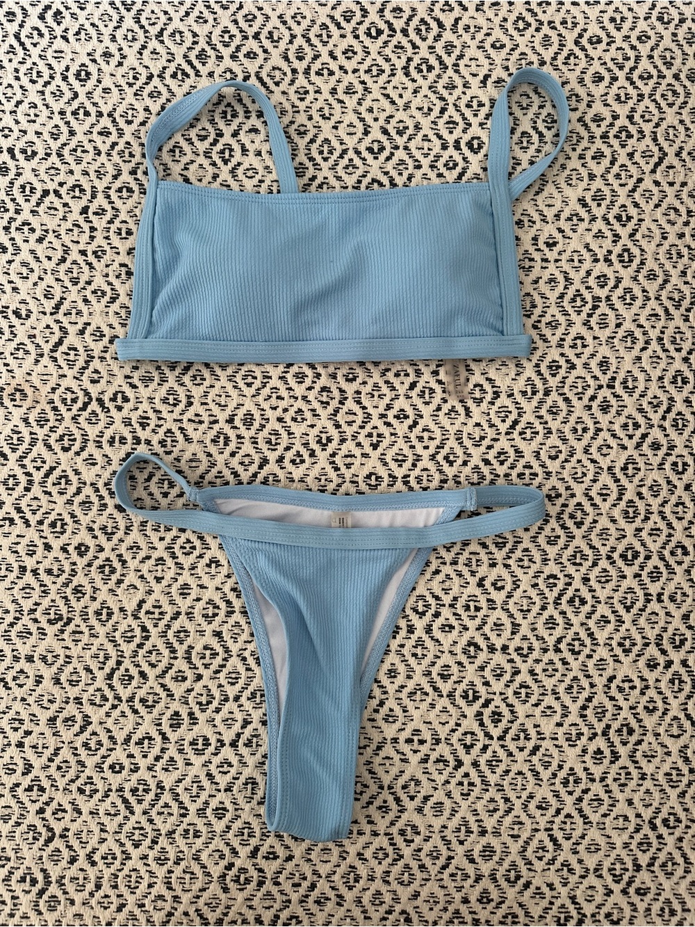 Zaful Light Blue Ribbed Bikini Set - Women's Swim